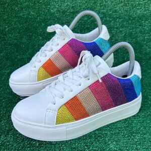 Kurt Geiger London Lane Rainbow Rhinestone Leather Platform Sneakers Womens 6.5